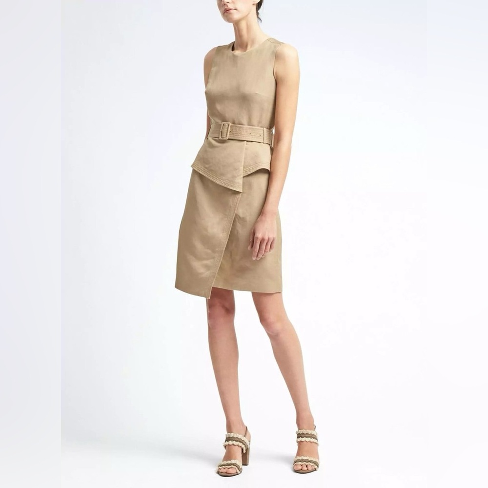 Banana Republic Linen Blend Utility Dress Sz 6 Petite Belted Peplum Safari